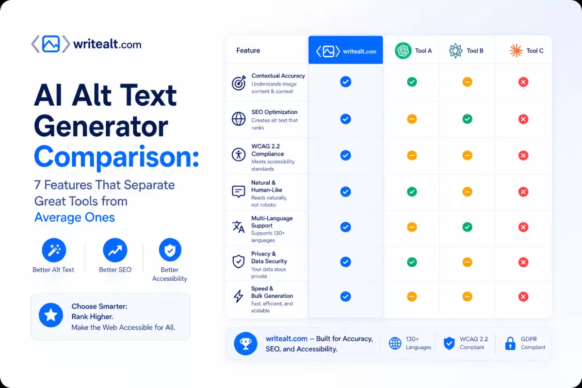 AI Alt Text Generator Comparison: 7 Features That Separate Great Tools from Average Ones