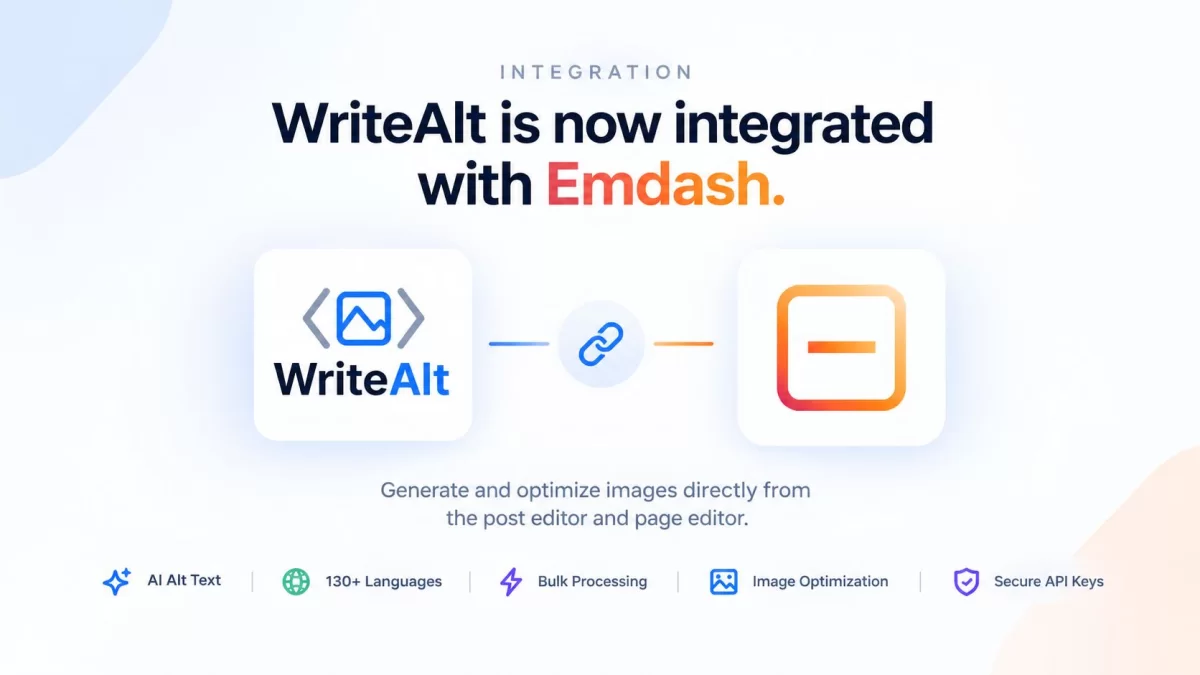 EmDash 1.0: AI Alt Text and Image SEO with WriteAlt